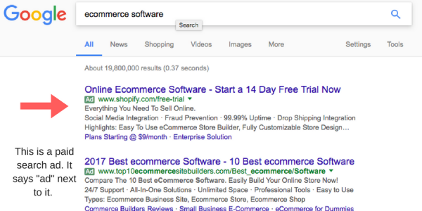 paid search ad example